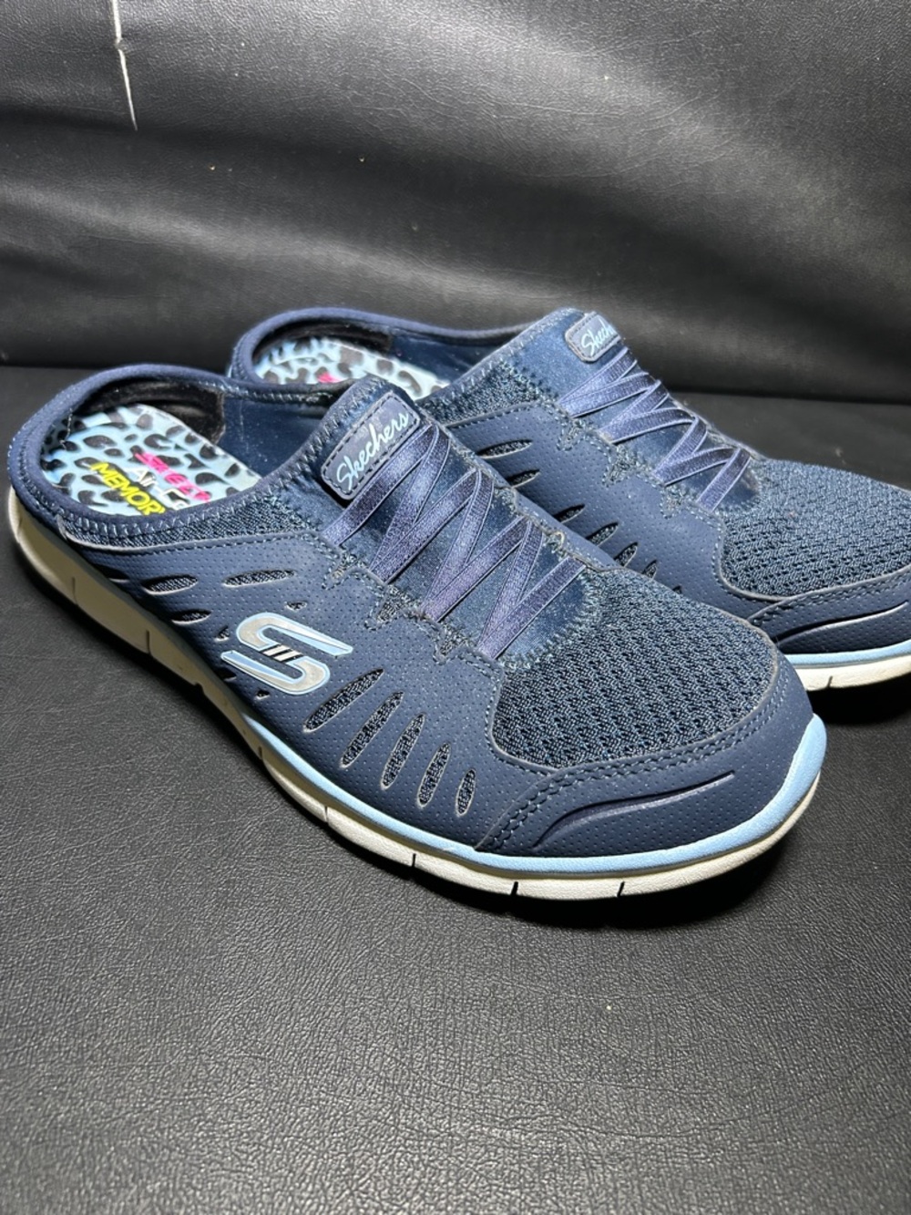 Skechers Navy Blue Slip-On Knit Athletic Mule - Women's